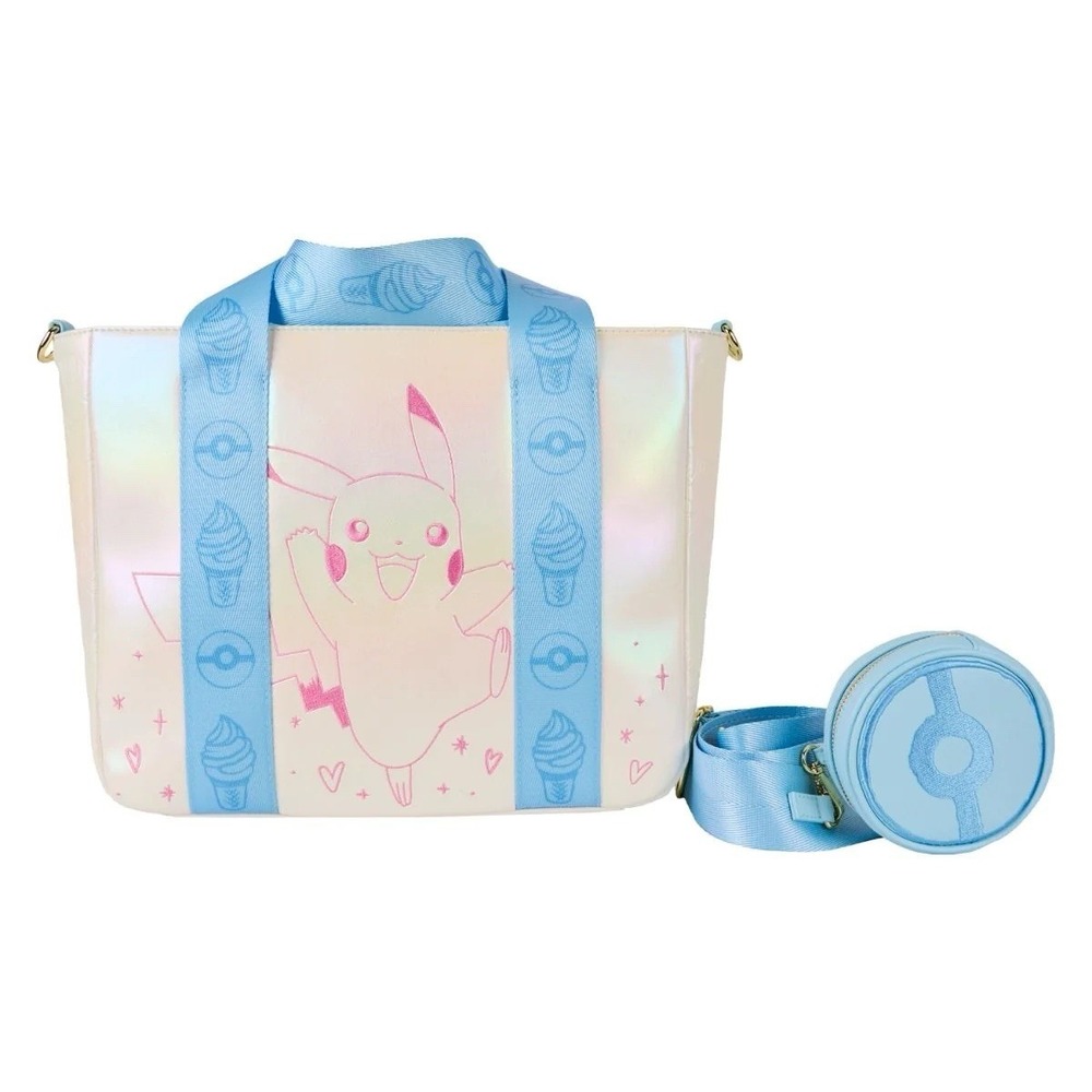 NWT Loungefly Pokemon Iridescent Pikachu Tote Crossbody Bag With Coin Bag